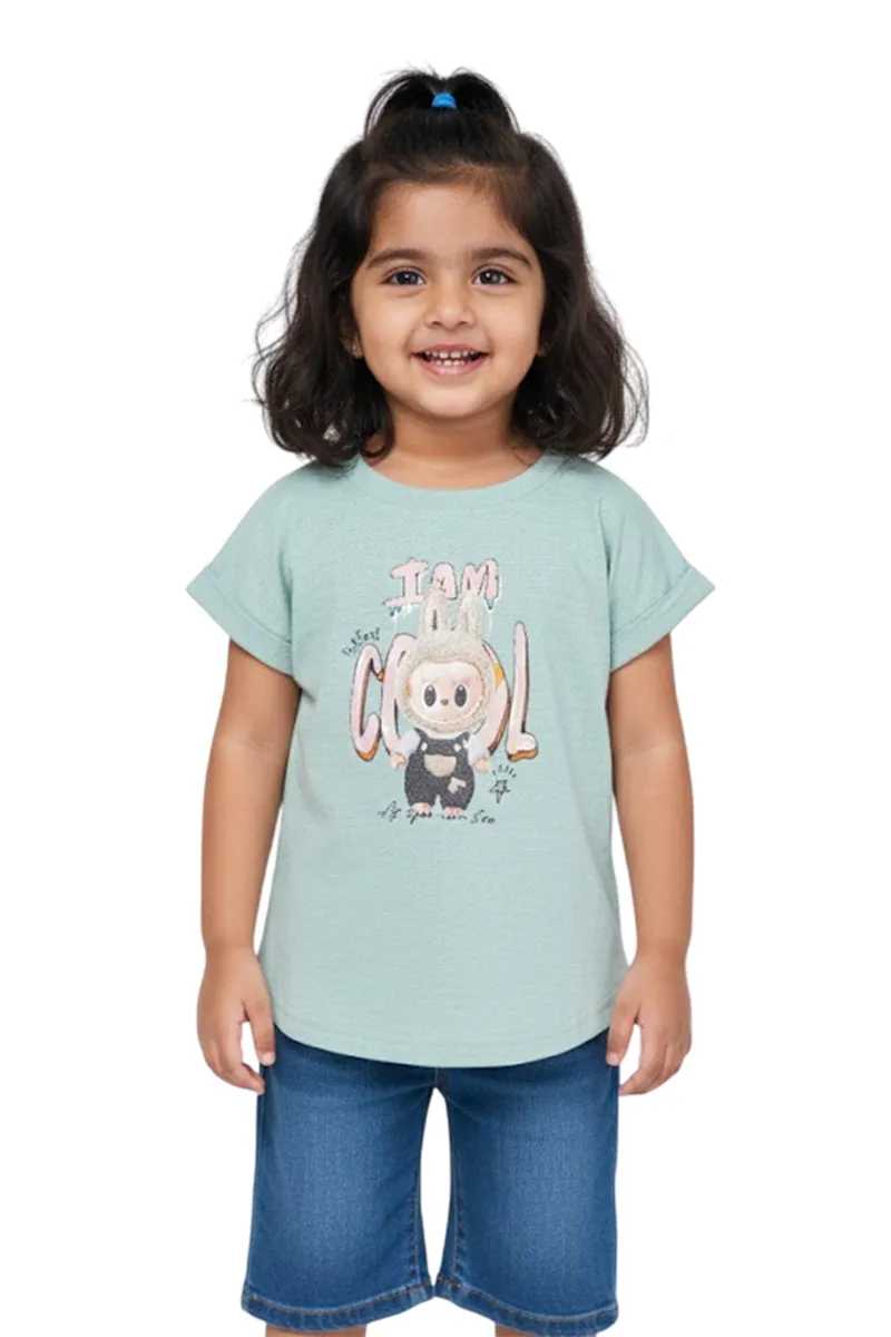 Girl's Cotton Blend Graphic Printed Top - Mint Green CLGT0017MINGRN1011YR