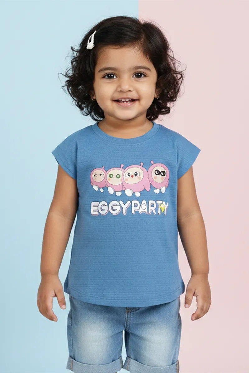 Lycra Printed T-Shirt for Girls - Blue