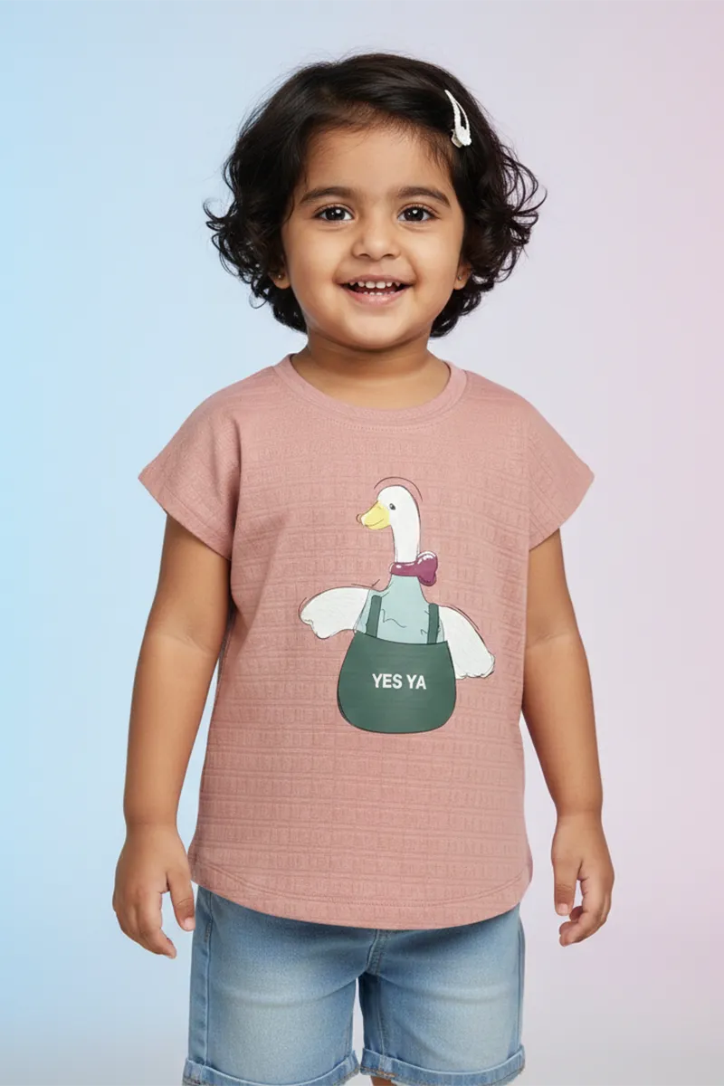 Lycra Printed T-Shirt for Girls - Dusty Pink