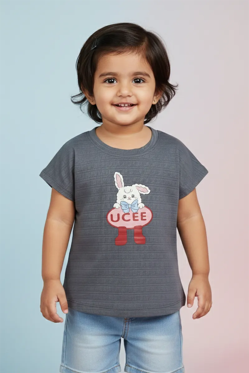 Lycra Printed T-Shirt for Girls - Grey