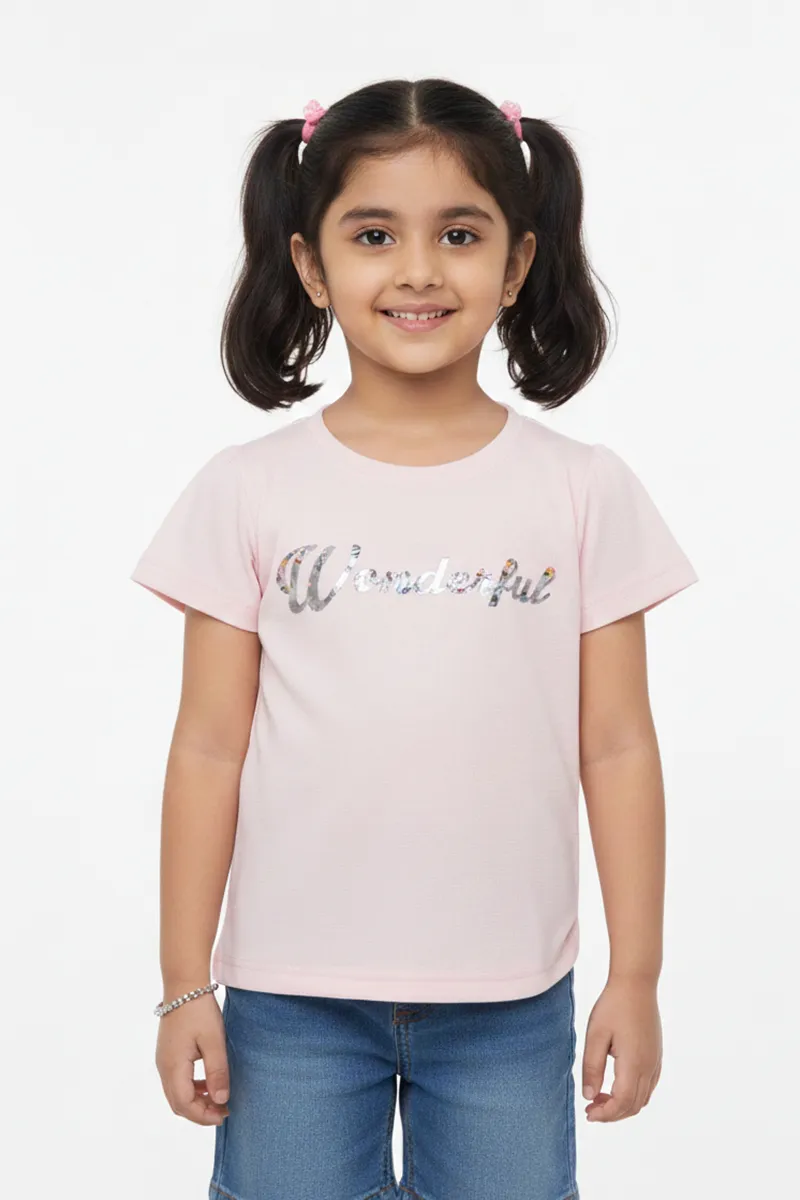 Printed Cotton T-Shirt for Girls - Peach CLGT00189PEA1112