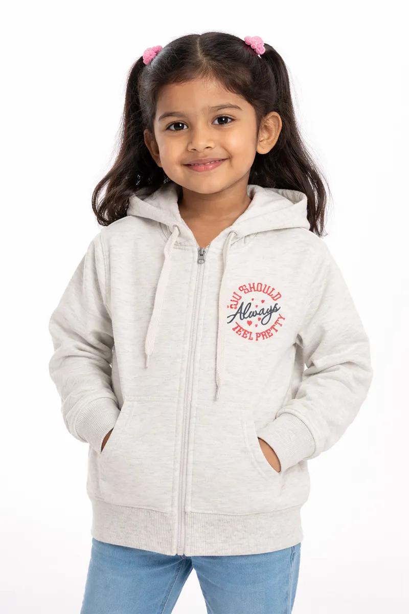 Cotton Blend Solid Casual Hoodie for Girls - Cream CLGT00190CRE1112YRS