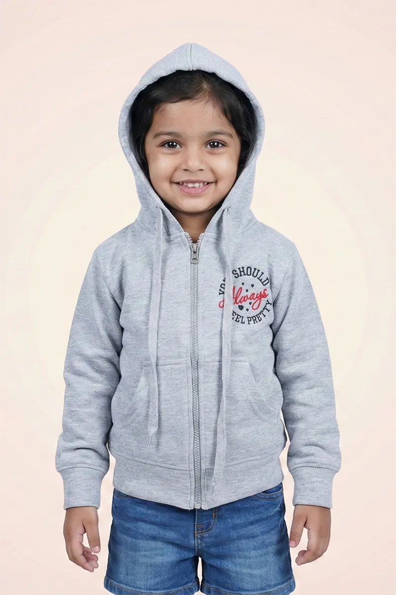 Cotton Blend Solid Casual Hoodie for Girls - Grey CLGT00190GRE34YRS