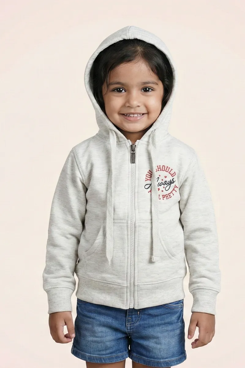 Cotton Blend Solid Casual Hoodie for Girls - Light Grey CLGT00190LIGGRE45YRS