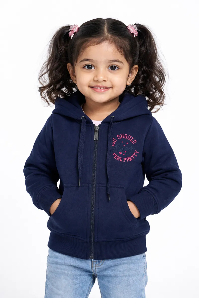 Cotton Blend Solid Casual Hoodie for Girls - Navy Blue CLGT00190NAVBLU34YRS