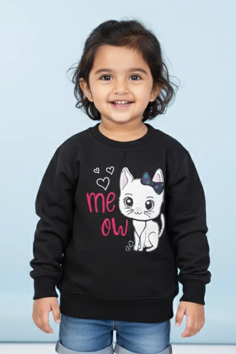 Cotton Blend Printed Sweatshirt for Girls - Black CLGT00191BLA67YRS