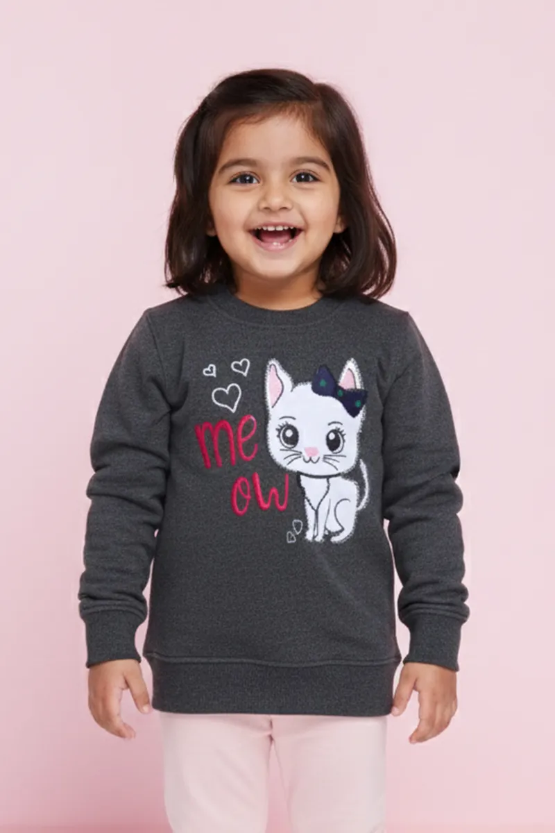 Cotton Blend Printed Sweatshirt for Girls - Dark Grey
