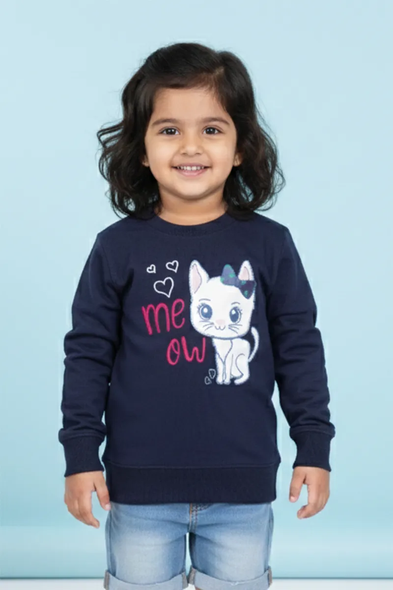 Cotton Blend Printed Sweatshirt for Girls - Navy Blue CLGT00191NAVBLU67YRS