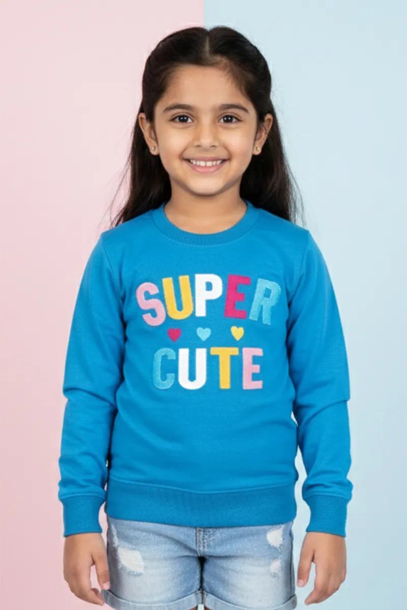 Cotton Blend Printed Sweatshirt for Girls - Blue CLGT00192BLU67YRS