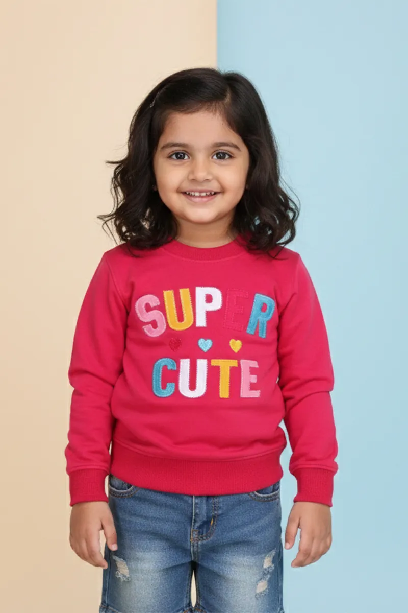 Cotton Blend Printed Sweatshirt for Girls - Deep Pink CLGT00192DEEPIN67YRS
