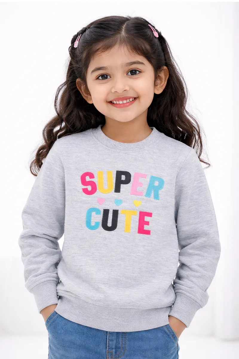 Cotton Blend Printed Sweatshirt for Girls - Grey CLGT00192GRE67YRS
