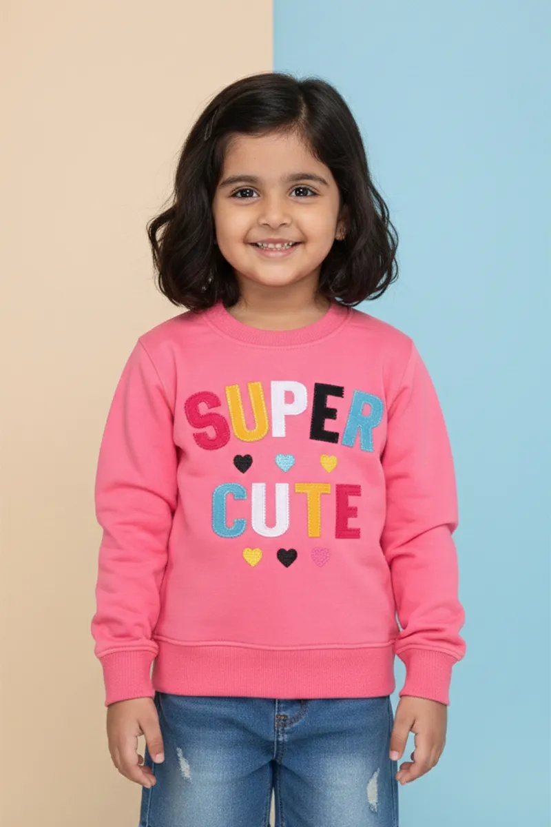 Cotton Blend Printed Sweatshirt for Girls - Pink CLGT00192PIN67YRS