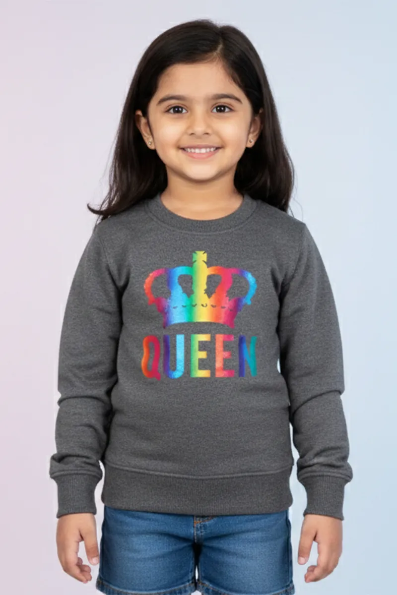 Cotton Blend Printed Sweatshirt for Girls - Dark Grey CLGT00193DARGRE67YRS