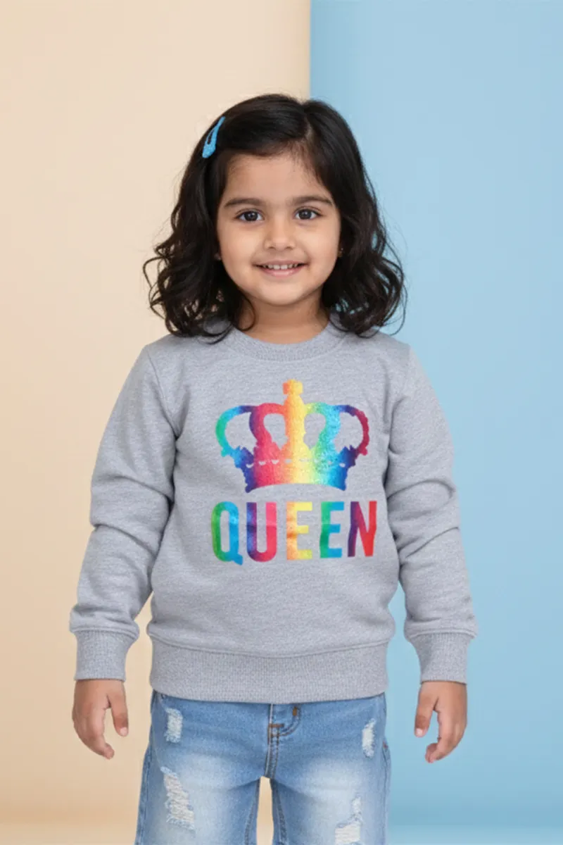 Cotton Blend Printed Sweatshirt for Girls - Grey CLGT00193GRE67YRS