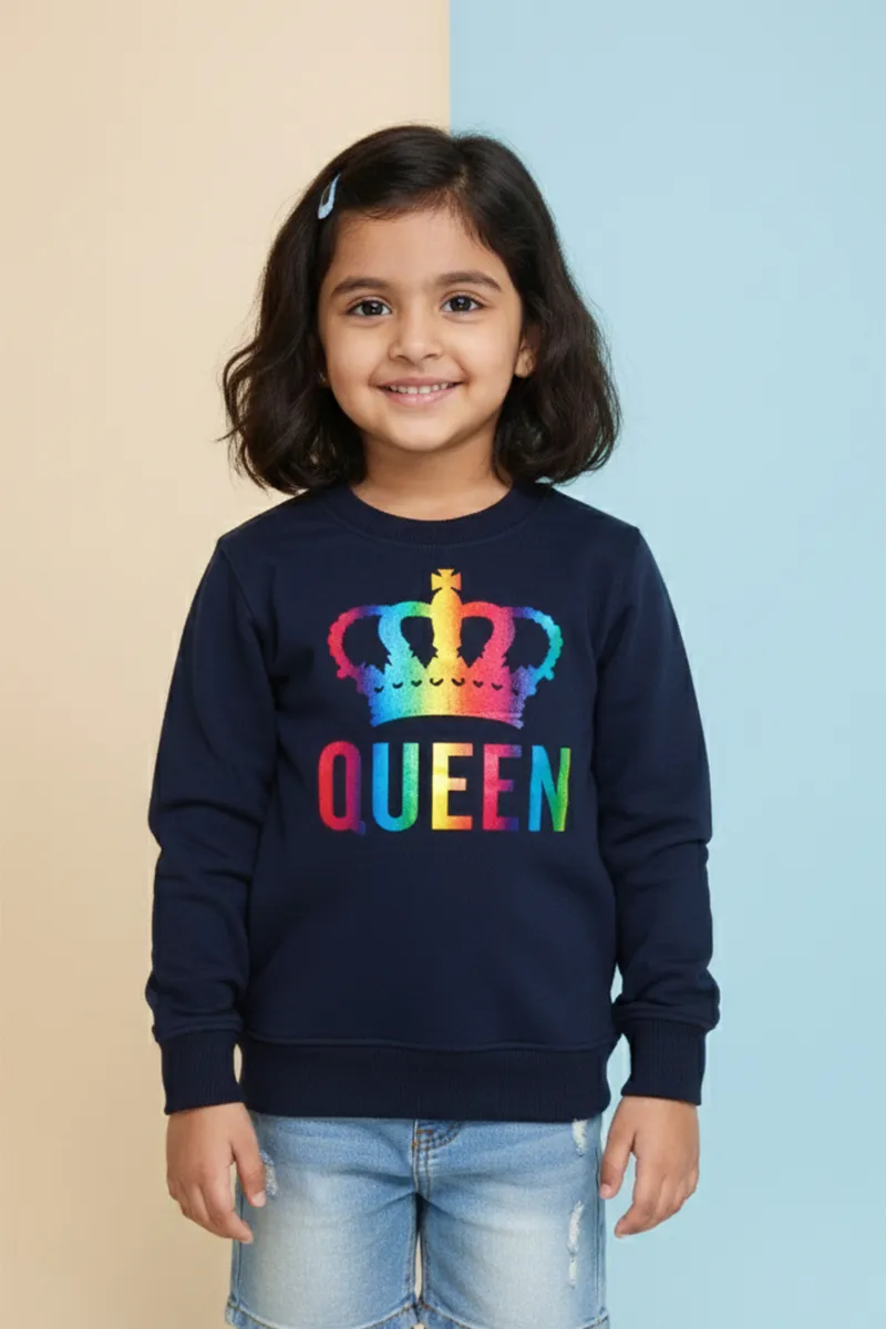 Cotton Blend Printed Sweatshirt for Girls - Navy Blue CLGT00193NAVBLU67YRS
