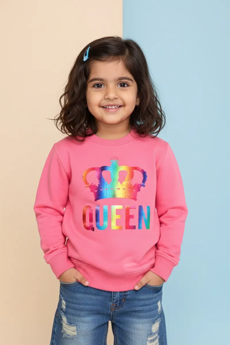 Cotton Blend Printed Sweatshirt for Girls - Pink CLGT00193PIN67YRS