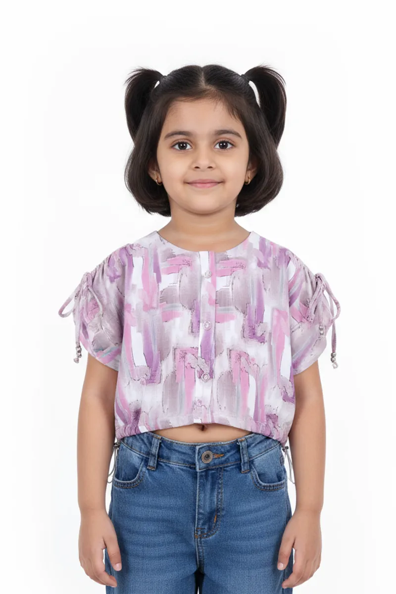 Girl's Cotton Blend Printed Top - Lavender CLGT0019LAV1213YR