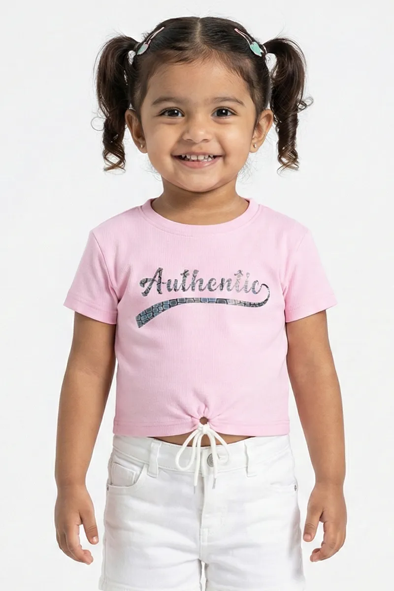 Printed Half-Sleeve T-Shirt for Girls - Pink