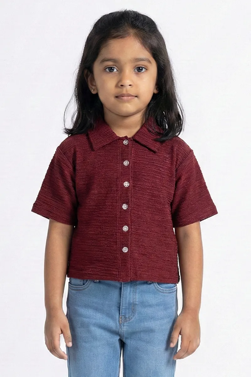 Textured Half-Sleeve Collared Top for Girls - Maroon CLGT00207MAR45YR