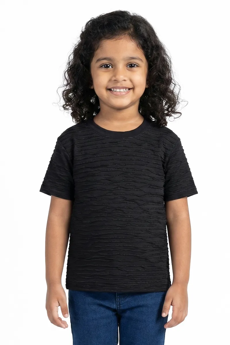 Textured Half-Sleeve Collared Top for Girls - Black CLGT00208BLA34YR