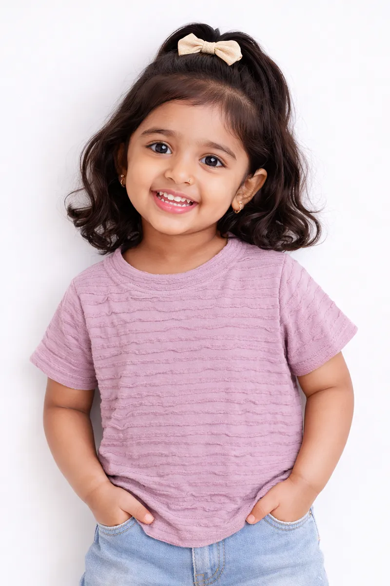 Textured Half-Sleeve Collared Top for Girls - Dusty Pink CLGT00208DUS45YR