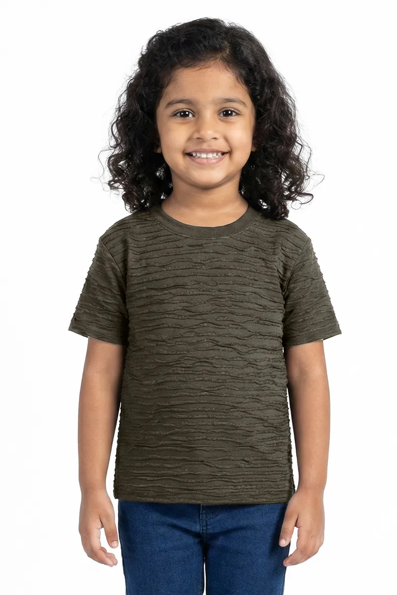 Textured Half-Sleeve Collared Top for Girls - Green CLGT00208GRN34YR