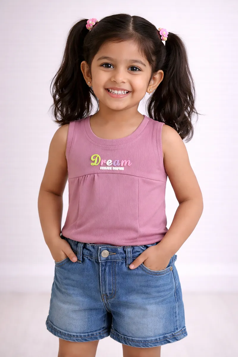 Girl's Cotton Typographic Printed T-Shirt - Mauve CLGT0021MAU910YR