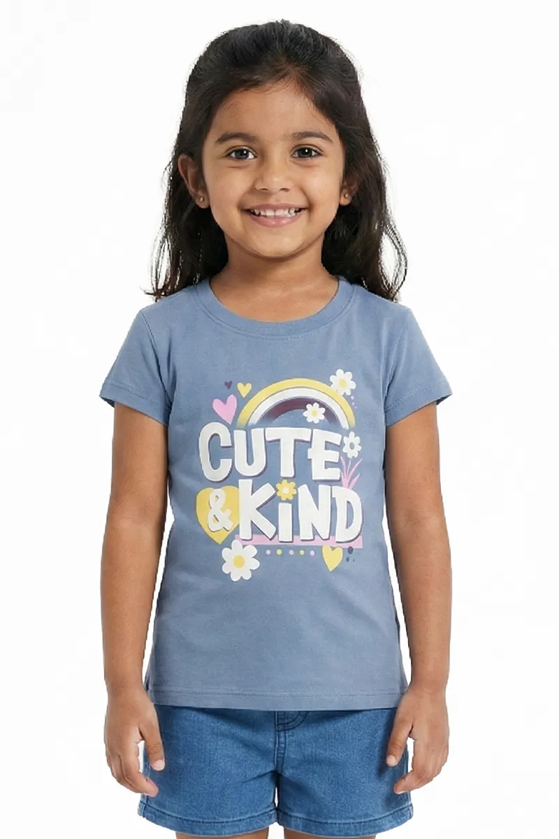 Printed Half-Sleeve T-Shirt for Girls - Blue Grey