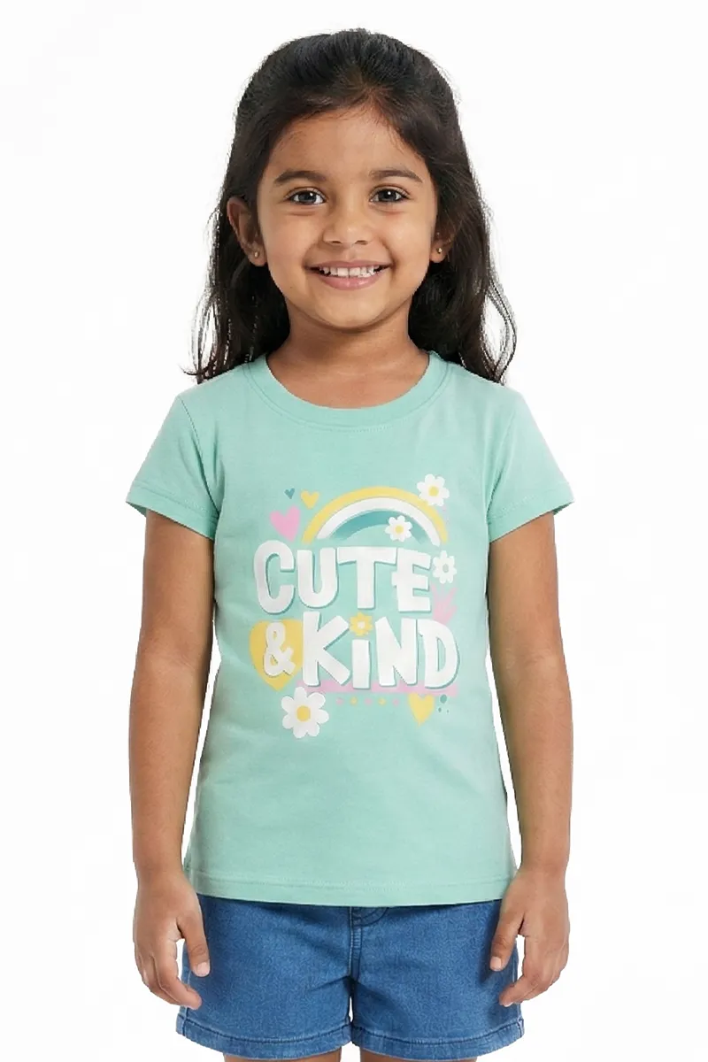 Printed Half-Sleeve T-Shirt for Girls - Green CLGT00224GRN67YR