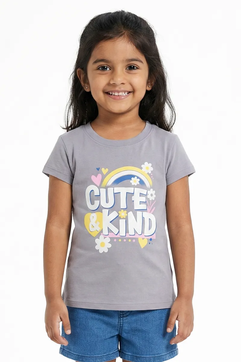 Printed Half-Sleeve T-Shirt for Girls - Light Grey CLGT00224LGR67YR