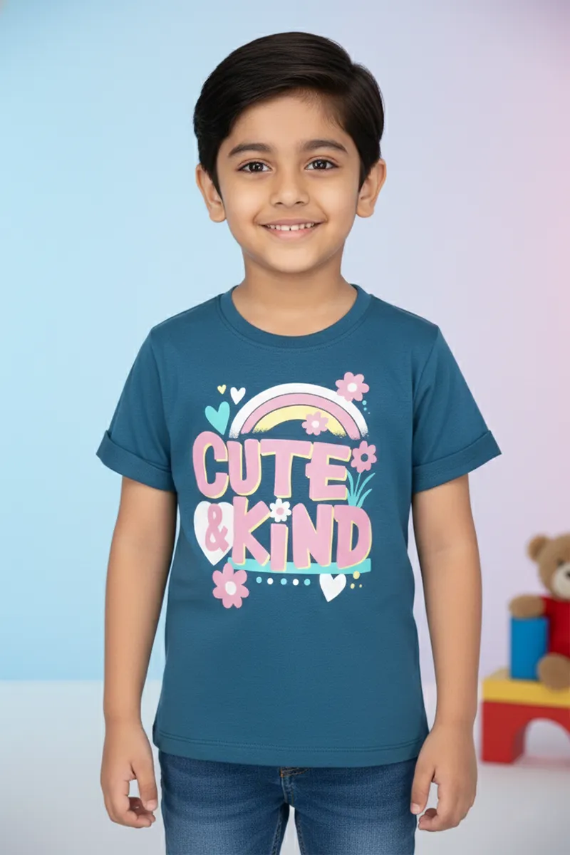 Printed Half-Sleeve T-Shirt for Girls - Teal CLGT00224TEA34YR