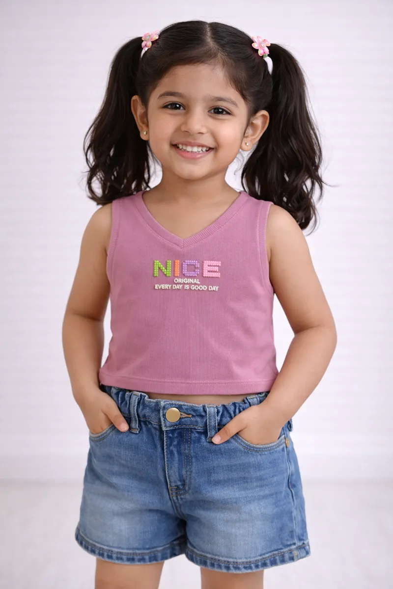 Girl's Cotton Typographic Printed T-Shirt - Mauve CLGT0022MAU78YR