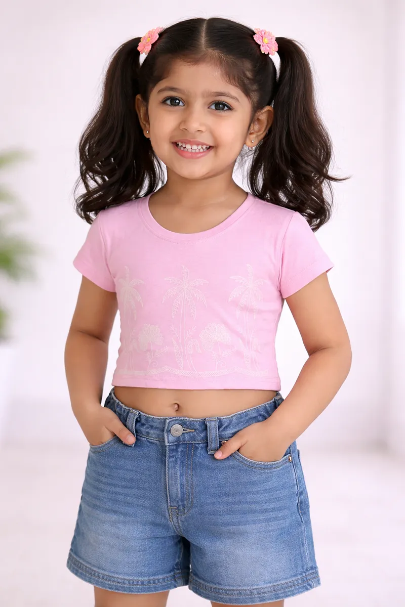 Girl's Cotton Embroidered T-Shirt - Baby Pink CLGT0023BABPIN78YR