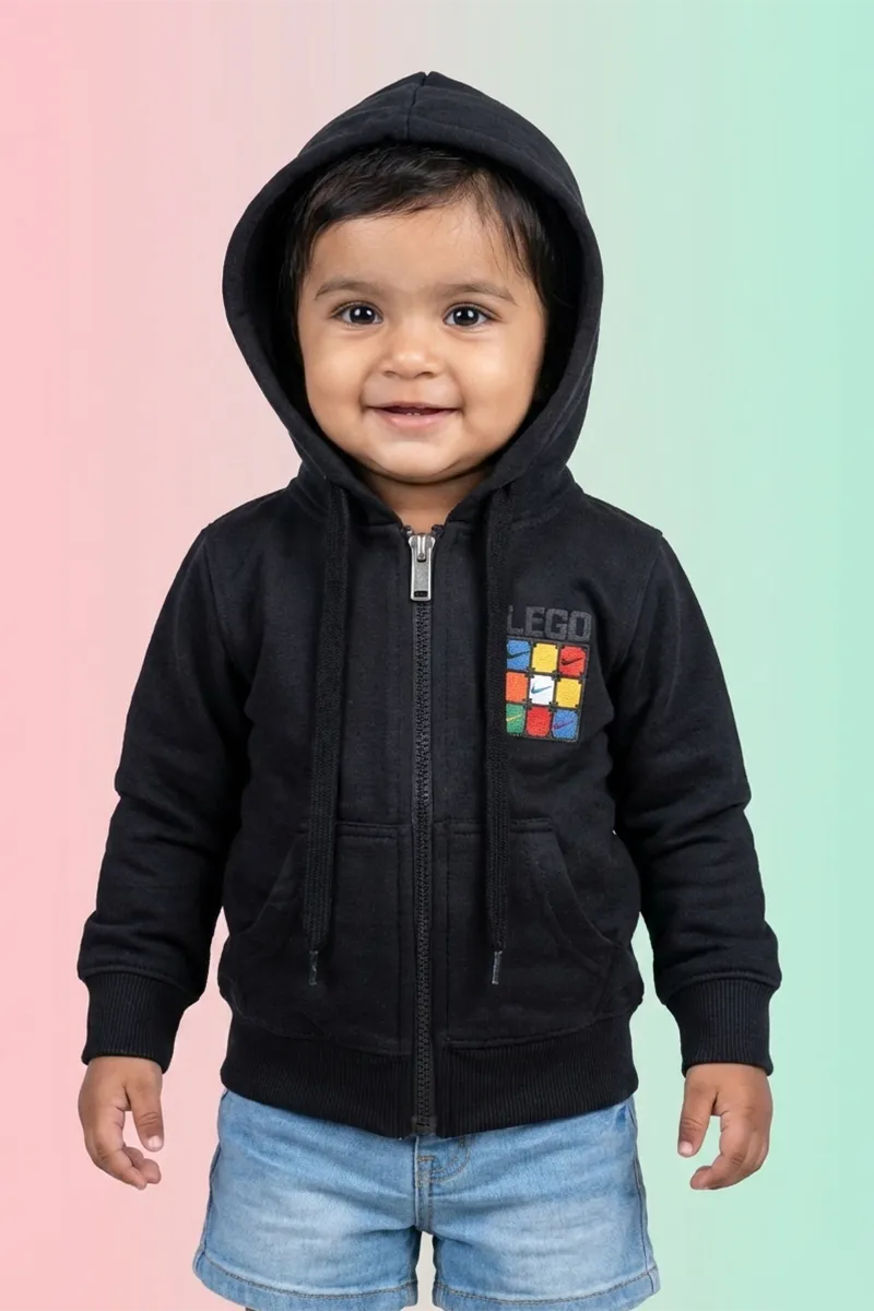 Cotton Blend Solid Casual Hoodie for Girls - Black CLGT00337BLA12YRS