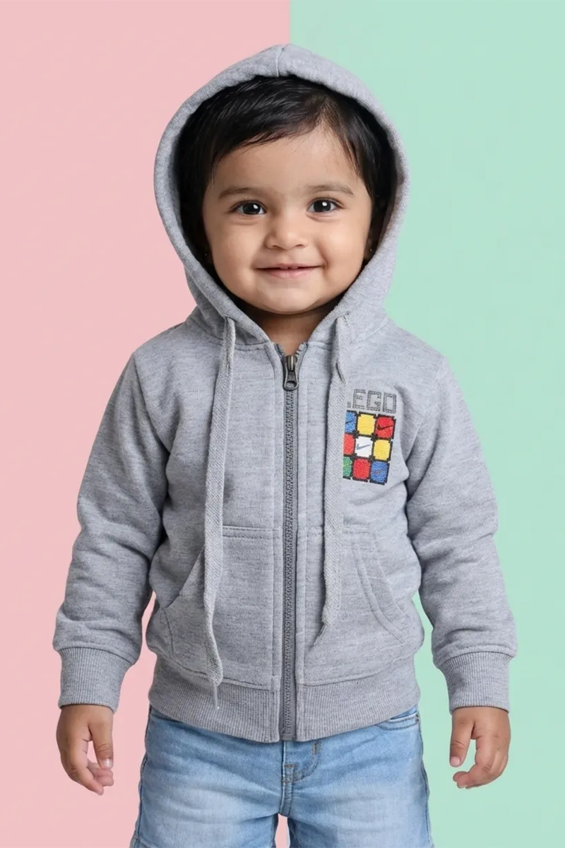 Cotton Blend Solid Casual Hoodie for Girls - Grey CLGT00337GRE12YRS