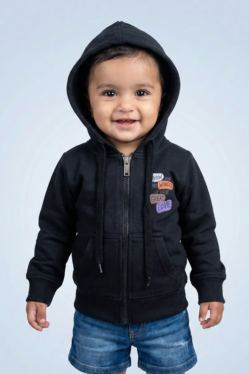 Cotton Blend Solid Casual Hoodie for Girls - Black CLGT00338BLA12YRS