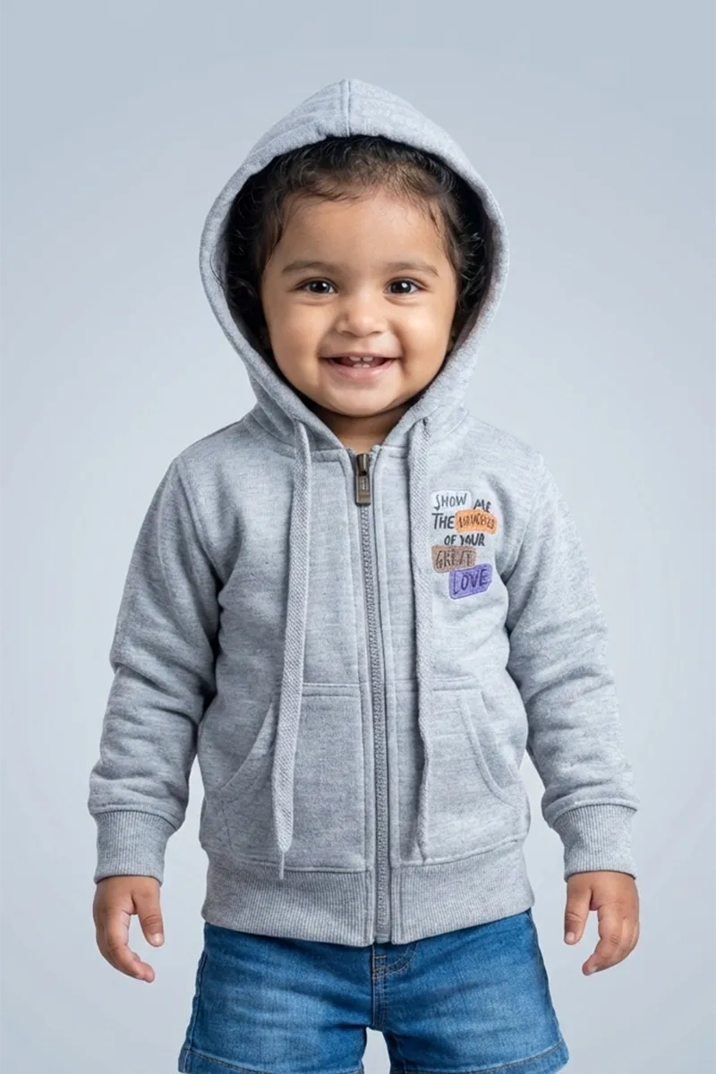 Cotton Blend Solid Casual Hoodie for Girls - Grey CLGT00338GRE12YRS