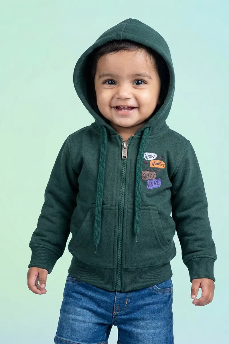 Cotton Blend Solid Casual Hoodie for Girls - Green CLGT00338GRN12YRS