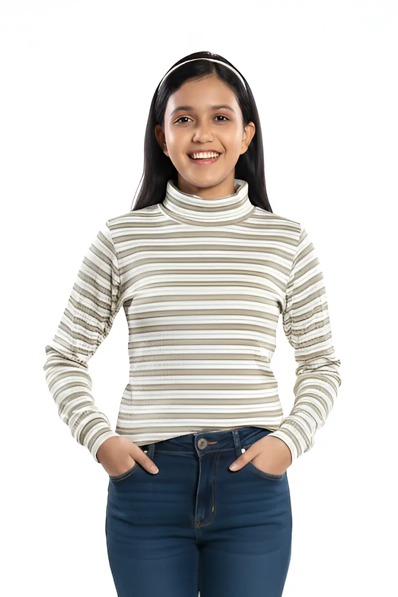 High Neck T-Shirt for Girls - Olive CLGT00347OLI1516