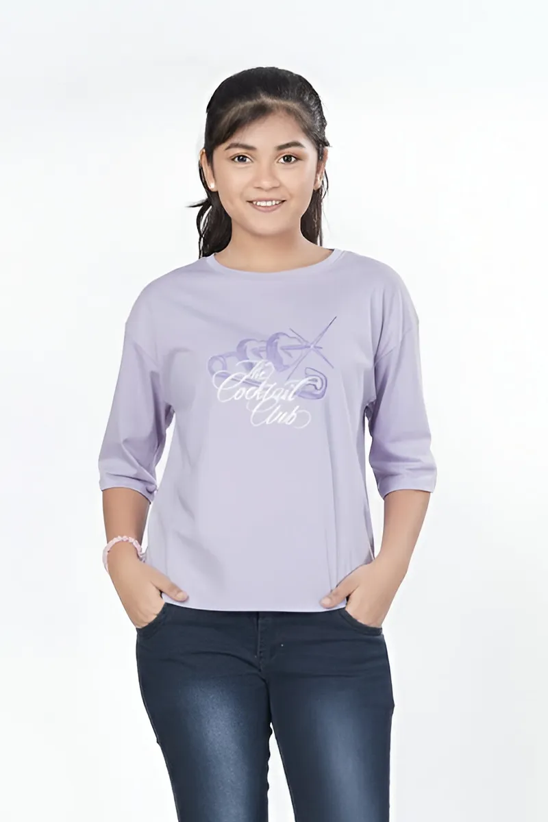 Printed Oversized T-Shirt for Girls - Lavender CLGT00424LAV1516