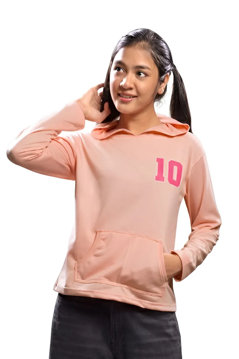 Printed Hoodie T-Shirt for Girls - Peach CLGT00445PEA1516