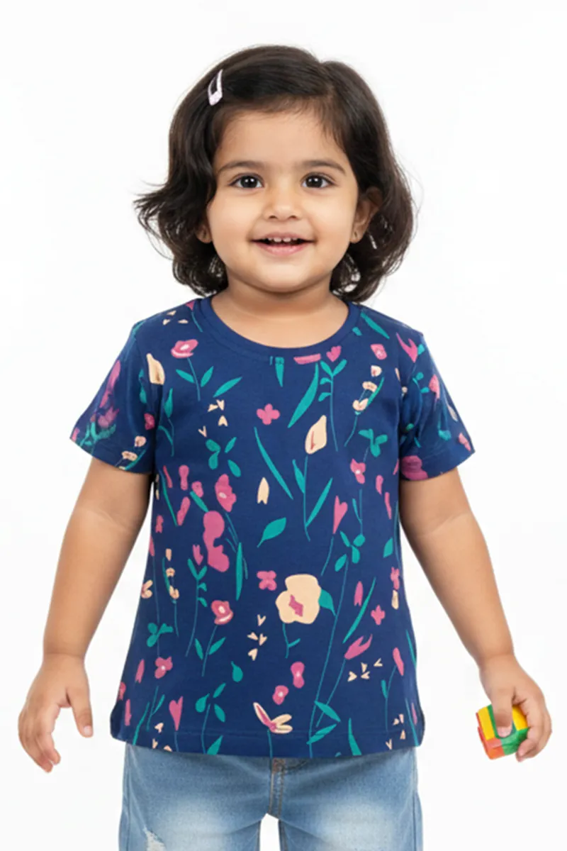 Printed T-Shirt for Girls -Navy Blue CLGT00463NAV1314