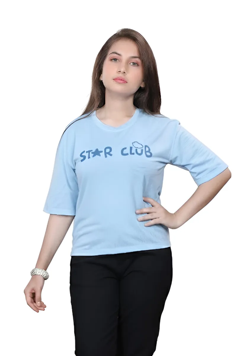 Drop Shoulder T-Shirt for Girls - Blue