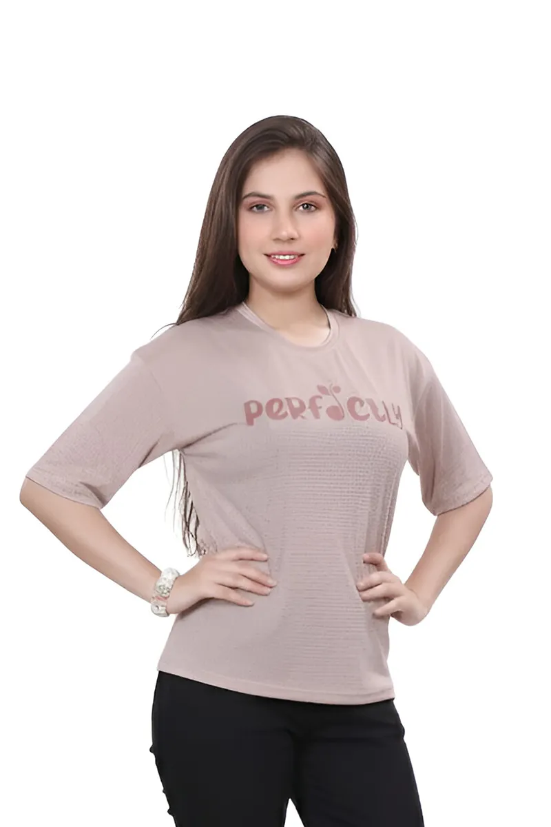 Drop Shoulder T-Shirt for Girls - Brown