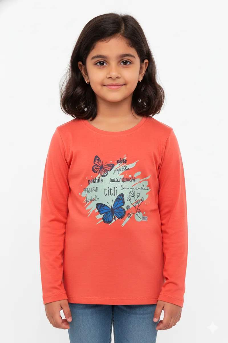 Printed T-Shirt for Girls - Coral