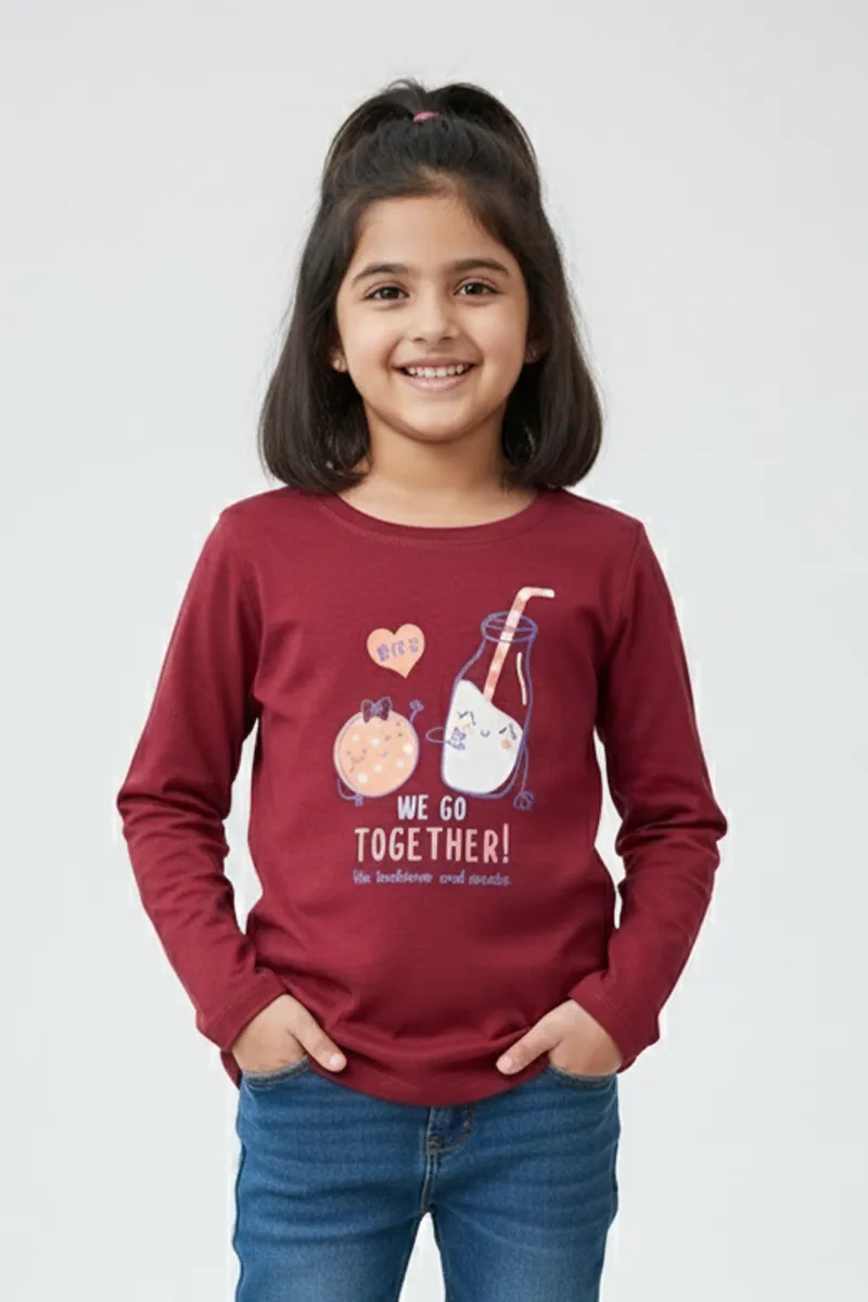 Printed T-Shirt for Girls - Maroon
