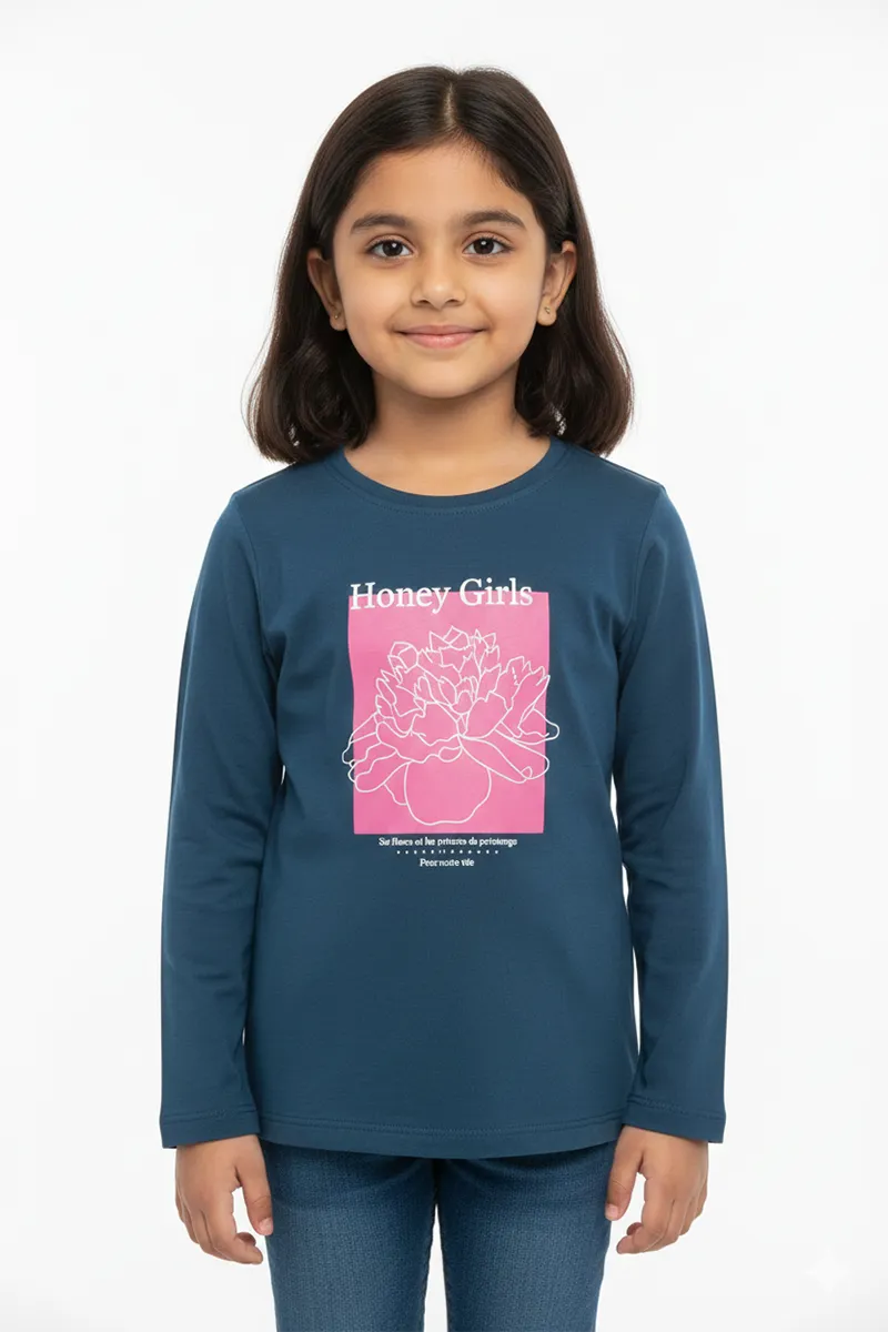 Printed T-Shirt for Girls - Teal