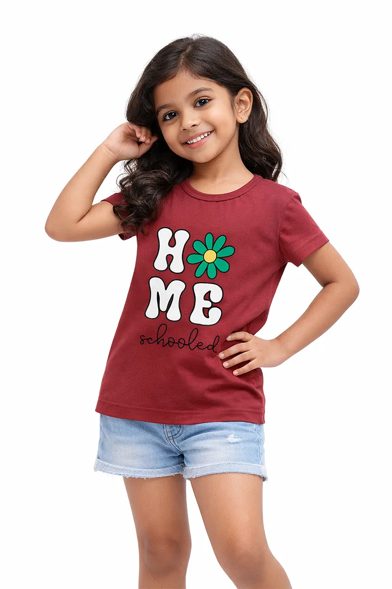 Printed T-Shirt for Girls - Maroon