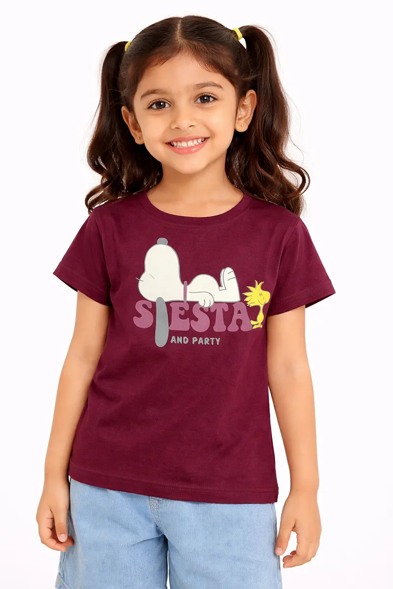 Printed T-Shirt for Girls - Burgundy