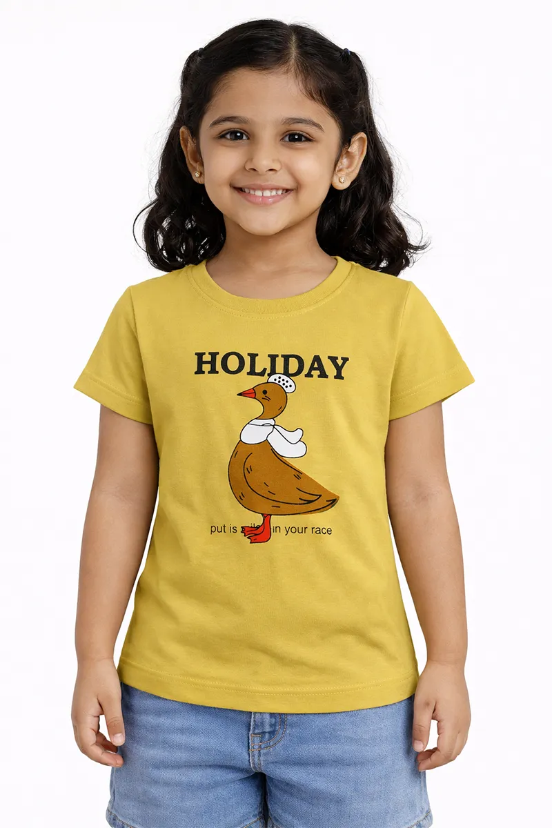 Printed T-Shirt for Girls - Mustard